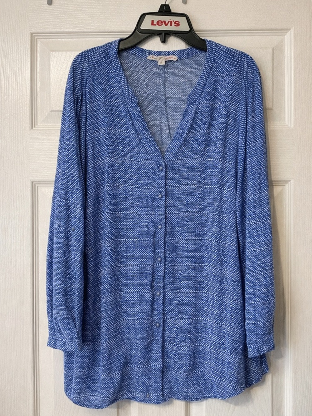 Grand & Greene Blue Dot Rayon Tunic Blouse Large Coastal Chic